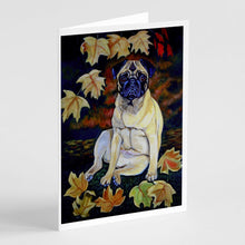 Load image into Gallery viewer, Fawn Pug in Fall Leaves  Greeting Cards -  Blank Note Cards – 8-Pack of Artist-Designed Cards with Envelopes