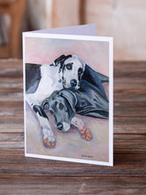 Load image into Gallery viewer, Black and Harlequin Great Dane  Greeting Cards -  Blank Note Cards – 8-Pack of Artist-Designed Cards with Envelopes