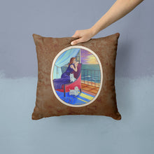Load image into Gallery viewer, Lady with her Westie Throw Pillow - 14x14 Decorative Pillow – Art for Your Home &amp; Patio 7167PW1414