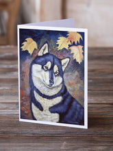 Load image into Gallery viewer, Fall Leaves Siberian Husky  Greeting Cards -  Blank Note Cards – 8-Pack of Artist-Designed Cards with Envelopes