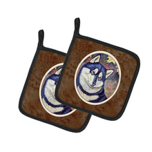 Load image into Gallery viewer, Fall Leaves Siberian Husky Pot Holders - Set of 2 Decorative Kitchen Helpers | Made in the USA 7173PTHD