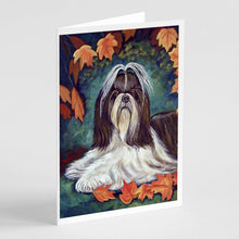 Load image into Gallery viewer, Autumn Leaves Shih Tzu  Greeting Cards -  Blank Note Cards – 8-Pack of Artist-Designed Cards with Envelopes