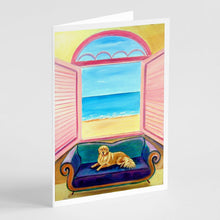 Load image into Gallery viewer, Golden Retriever Couch Sitting  Greeting Cards -  Blank Note Cards – 8-Pack of Artist-Designed Cards with Envelopes
