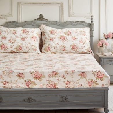DaDa Bedding Hint of Mint Dainty Cottage Floral Roses Cotton Fitted Sheet w/ Pillow Case (3036)