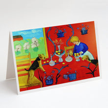 Load image into Gallery viewer, Airedale Terrier with lady in the kitchen Greeting Cards -  Blank Note Cards – 8-Pack of Artist-Designed Cards with Envelopes