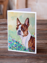 Load image into Gallery viewer, Red and White Boston Terrier  Greeting Cards -  Blank Note Cards – 8-Pack of Artist-Designed Cards with Envelopes