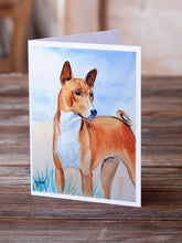 Load image into Gallery viewer, Red and White Basenji  Greeting Cards -  Blank Note Cards – 8-Pack of Artist-Designed Cards with Envelopes