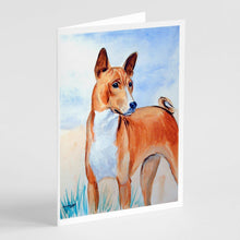 Load image into Gallery viewer, Red and White Basenji  Greeting Cards -  Blank Note Cards – 8-Pack of Artist-Designed Cards with Envelopes