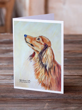 Load image into Gallery viewer, Long Haired Red Dachshund Greeting Cards -  Blank Note Cards – 8-Pack of Artist-Designed Cards with Envelopes