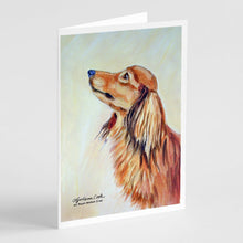 Load image into Gallery viewer, Long Haired Red Dachshund Greeting Cards -  Blank Note Cards – 8-Pack of Artist-Designed Cards with Envelopes