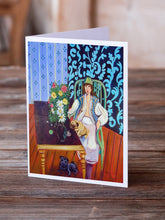 Load image into Gallery viewer, Lady with her Pug  Greeting Cards -  Blank Note Cards – 8-Pack of Artist-Designed Cards with Envelopes
