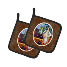 Load image into Gallery viewer, Lady with her Pug Pot Holders - Set of 2 Decorative Kitchen Helpers | Made in the USA 7265PTHD