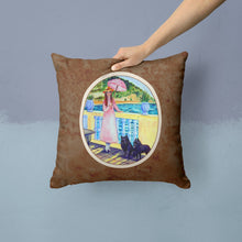 Load image into Gallery viewer, Lady with her Schipperke Throw Pillow - 14x14 Decorative Pillow – Art for Your Home &amp; Patio 7267PW1414