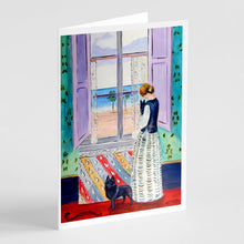 Load image into Gallery viewer, Lady with her Schipperke  Greeting Cards -  Blank Note Cards – 8-Pack of Artist-Designed Cards with Envelopes