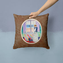 Load image into Gallery viewer, Lady with her Schipperke Throw Pillow - 14x14 Decorative Pillow – Art for Your Home &amp; Patio 7268PW1414