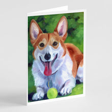 Load image into Gallery viewer, Corgi with green ball Greeting Cards -  Blank Note Cards – 8-Pack of Artist-Designed Cards with Envelopes