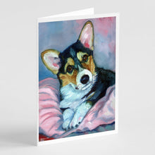 Load image into Gallery viewer, Corgi Puppy with pink blanket Greeting Cards -  Blank Note Cards – 8-Pack of Artist-Designed Cards with Envelopes
