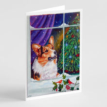 Load image into Gallery viewer, Corgi Christmas Window Greeting Cards -  Blank Note Cards – 8-Pack of Artist-Designed Cards with Envelopes
