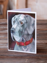 Load image into Gallery viewer, Great Dane Natural Ears Red Collar Greeting Cards -  Blank Note Cards – 8-Pack of Artist-Designed Cards with Envelopes