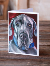 Load image into Gallery viewer, Great Dane Natural Ears Blue Collar Greeting Cards -  Blank Note Cards – 8-Pack of Artist-Designed Cards with Envelopes