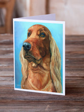 Load image into Gallery viewer, Irish Setter in Blue Greeting Cards -  Blank Note Cards – 8-Pack of Artist-Designed Cards with Envelopes