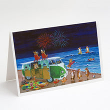 Load image into Gallery viewer, Corgi Beach Party Volkswagon Bus Fireworks Greeting Cards -  Blank Note Cards – 8-Pack of Artist-Designed Cards with Envelopes