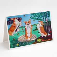 Load image into Gallery viewer, Corgi Birth of Venus Greeting Cards -  Blank Note Cards – 8-Pack of Artist-Designed Cards with Envelopes