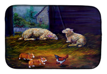 Load image into Gallery viewer, Corgi Chaos in the barn with sheep Dish Drying Mat – Absorbent, Artistic Kitchen Essentials 7322DDM