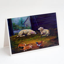 Load image into Gallery viewer, Corgi Chaos in the barn with sheep Greeting Cards -  Blank Note Cards – 8-Pack of Artist-Designed Cards with Envelopes