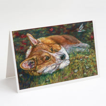 Load image into Gallery viewer, Corgi Pastel Hummingbird Greeting Cards -  Blank Note Cards – 8-Pack of Artist-Designed Cards with Envelopes