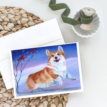 Load image into Gallery viewer, Corgi Snow Cardinal Greeting Cards -  Blank Note Cards – 8-Pack of Artist-Designed Cards with Envelopes