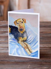 Load image into Gallery viewer, Cozy Airedale Terrier Greeting Cards -  Blank Note Cards – 8-Pack of Artist-Designed Cards with Envelopes