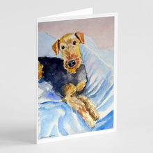 Load image into Gallery viewer, Cozy Airedale Terrier Greeting Cards -  Blank Note Cards – 8-Pack of Artist-Designed Cards with Envelopes