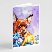 Load image into Gallery viewer, Chihuahua with Teddy Bear Greeting Cards -  Blank Note Cards – 8-Pack of Artist-Designed Cards with Envelopes
