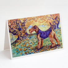 Load image into Gallery viewer, Autumn Airedale Terrier Greeting Cards -  Blank Note Cards – 8-Pack of Artist-Designed Cards with Envelopes