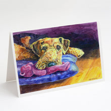 Load image into Gallery viewer, Airedale Terrier Teddy Bear Greeting Cards -  Blank Note Cards – 8-Pack of Artist-Designed Cards with Envelopes
