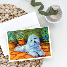 Load image into Gallery viewer, Bichon Frise on the patio Greeting Cards -  Blank Note Cards – 8-Pack of Artist-Designed Cards with Envelopes