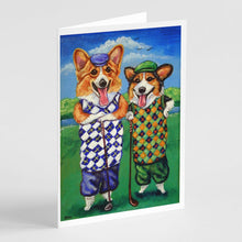 Load image into Gallery viewer, Corgi Golfers Greeting Cards -  Blank Note Cards – 8-Pack of Artist-Designed Cards with Envelopes