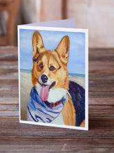 Load image into Gallery viewer, Corgi Beach Bandana Greeting Cards -  Blank Note Cards – 8-Pack of Artist-Designed Cards with Envelopes