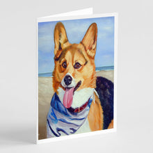 Load image into Gallery viewer, Corgi Beach Bandana Greeting Cards -  Blank Note Cards – 8-Pack of Artist-Designed Cards with Envelopes