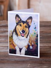Load image into Gallery viewer, Pembroke Corgi Waiting Greeting Cards -  Blank Note Cards – 8-Pack of Artist-Designed Cards with Envelopes