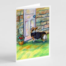 Load image into Gallery viewer, Let me in Corgi Greeting Cards -  Blank Note Cards – 8-Pack of Artist-Designed Cards with Envelopes