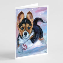 Load image into Gallery viewer, Puppy Chase Corgi Greeting Cards -  Blank Note Cards – 8-Pack of Artist-Designed Cards with Envelopes