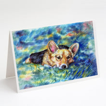 Load image into Gallery viewer, Corgi Tuckered Out Greeting Cards -  Blank Note Cards – 8-Pack of Artist-Designed Cards with Envelopes