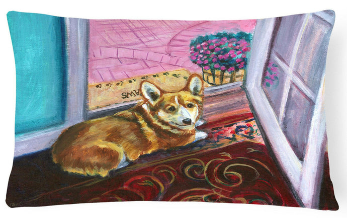 Corgi Watching from the Door Fabric Decorative Pillow 7410PW1216
