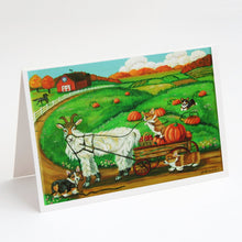 Load image into Gallery viewer, Corgi Pumpkin Ride with Goat Greeting Cards -  Blank Note Cards – 8-Pack of Artist-Designed Cards with Envelopes