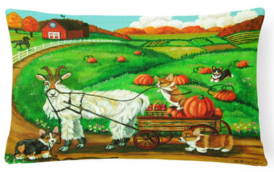 Corgi Pumpkin Ride with Goat Fabric Decorative Pillow 7414PW1216