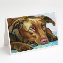 Load image into Gallery viewer, Chocolate Labrador Waiting Greeting Cards -  Blank Note Cards – 8-Pack of Artist-Designed Cards with Envelopes