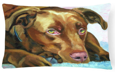 Chocolate Labrador Waiting Fabric Decorative Pillow 7420PW1216