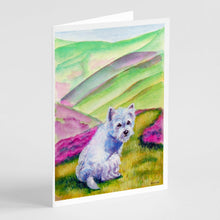 Load image into Gallery viewer, Westie Long Road Ahead Greeting Cards -  Blank Note Cards – 8-Pack of Artist-Designed Cards with Envelopes